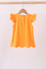 Orange flutter sleeve scalloped top