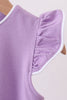 Dark purple flutter sleeve scalloped top