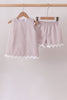 Khaki Seersucker Stripe Scalloped Shorts Set