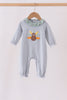 Sage turkey embroidery ruffle stripe romper