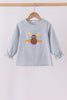 Sage turkey embroidery stripe top