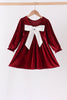 Maroon velvet bow dress