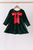 Green velvet bow dress