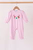 Pink christmas tree gingerbread embroidery romper
