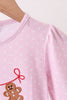 Pink christmas tree gingerbread embroidery romper