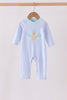 Blue turkey embroidery stripe romper