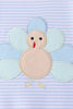 Blue turkey embroidery stripe romper