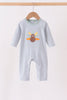 Sage turkey embroidery stripe romper