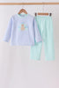 Blue turkey embroidery stripe pants set