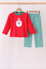 Red christmas santa embroidery pants set