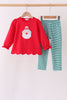 Red christmas santa embroidery scalloped pants set