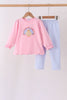 Pink turkey embroidery scalloped pants set