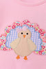 Pink turkey embroidery scalloped pants set