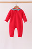 Red christmas santa embroidery ruffle romper