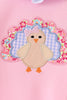 Pink turkey embroidery ruffle romper