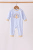 Blue turkey embroidery stripe romper