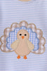 Blue turkey embroidery stripe romper