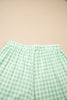 Green Gingham Long Sleeve Loose Top Drawstring Shorts 2pcs Lounge Set