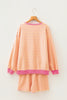 Yellow Stripe Color Block Trim Round Neck Long Sleeve Top Casual Shorts 2pcs Set