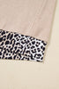 Parchment Leopard Patchwork V Neck Long Sleeve Plus Size Top
