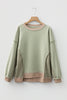 Smoke Green Color Block Mix Texture Waffle Patchwork Oversize Sweatshirt