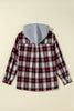 Green Plaid Print Chest Pocket Buttoned Hooded Shacket