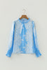 Sky Blue Ruffled Collar Puff Sleeve Flower Blouse