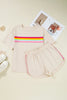 Beige Vibrant Striped Detail Athleisure 2pcs Short Set