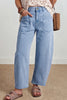 Coffee Solid Color Square Patch Pocket Ankle-length Barrel Jeans