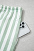 Smoke Green Striped Patchwork V Neck Two Piece Shorts Plus Size Set