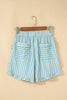 Rose Stripe Elastic Waist Ruffle Trim Casual Shorts