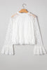 White Tie V Neck Lace Ruffle Detail Long Sleeve Blouse