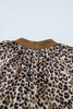 Brown Plus Size Leopard Print Crinkled Colorblock Patchwork V Neck Blouse