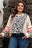 Gray Leopard Color Block Patchwork Reverse Stitch Plus Size Baggy Pullover