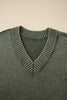 Black Mineral Wash V Neck Knit Exposed Seam Drop Shoulder Loose Sweater