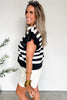 Black Stripe Collar V Neck Ruffled Short Sleeve Blouse
