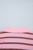 Pink Stripe Striped Long Sleeve Collar Shift Top