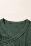 Blackish Green Ribbed Knit Slim Fit Wrap V Neck Bodysuit