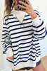 Blue Stripe Striped Stand Neck Long Sleeve Ribbed Cuff Hem Sweatshirt