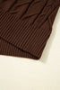 Dark Brown Cable Texture Crew Neck Short Sleeve Sweater Top