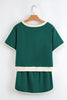 Evergreen Colorblock Edge Drop Shoulder T Shirt and Skirt 2Pcs Set