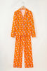 Orange Halloween Print Lapel Shirt Long 2pcs Pajama Set