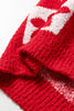 Fiery Red V Neck Flower Heart Detail Checkered Knit Loose Sweater