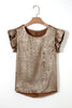 Gold Metallic Round Neck Ruffle Trim Sleeveless Top