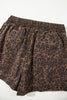 Brown Leopard Print Elastic Waist Drawstring Denim Skort