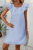 Beau Blue Textured Flutter Sleeve Square Neck Bow Back Mini Dress