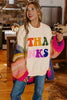 Apricot THANKS Chenille Embroidered Drop Shoulder Graphic Sweatshirt