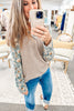 Parchment Twist Ribbed Floral Contrast Patchwork Long Sleeve Top