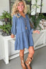 Myosotis Puff Sleeve V Neck Ruffled Loose Denim Mini Dress