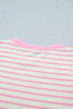 Pink Stripe Ruffled Short Sleeve Patchwork Blouse